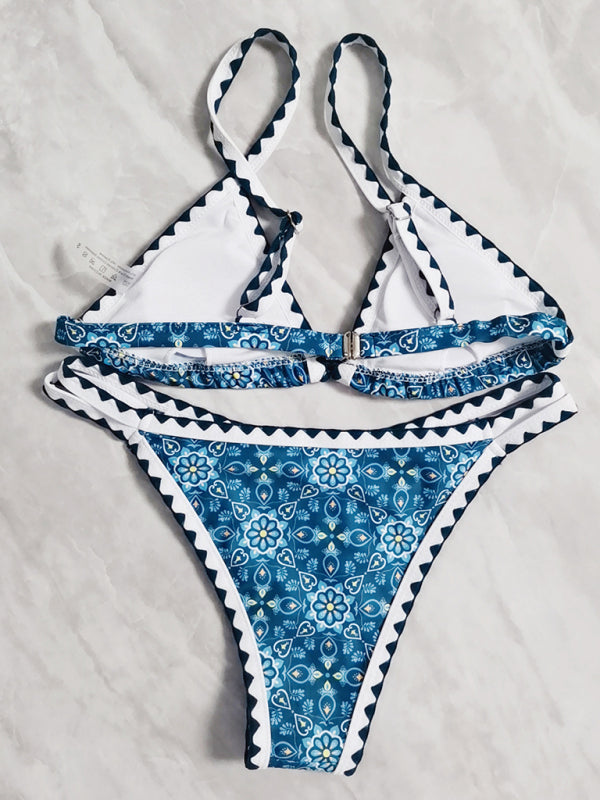 New bikini split  digital printing crochet split swimsuit