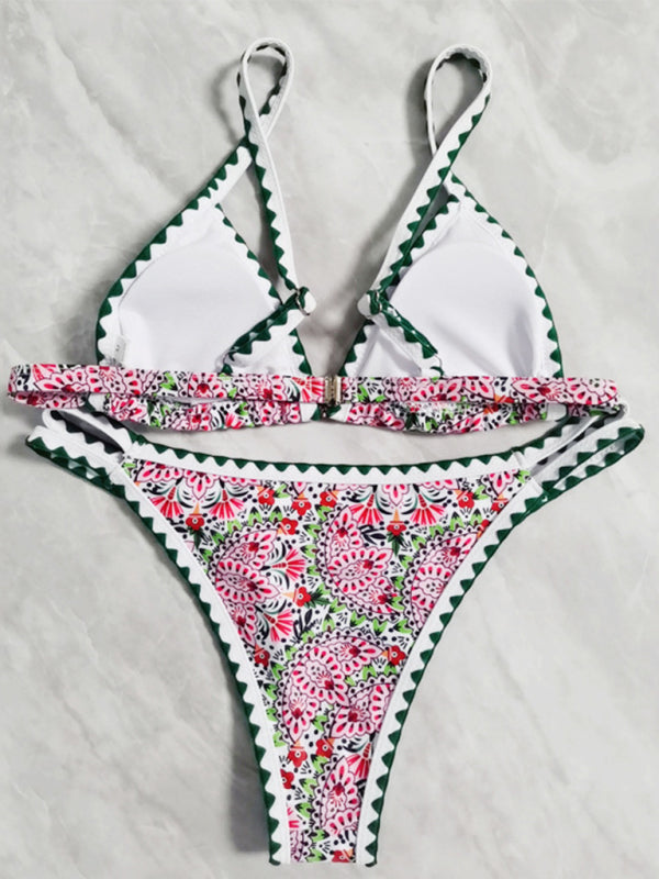 New bikini split  digital printing crochet split swimsuit
