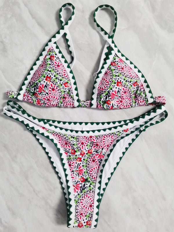 New bikini split  digital printing crochet split swimsuit