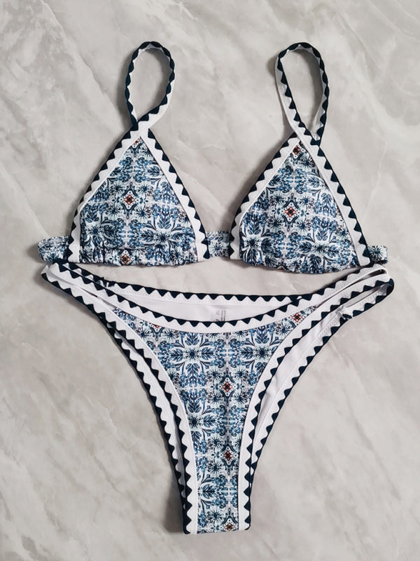 New bikini split  digital printing crochet split swimsuit