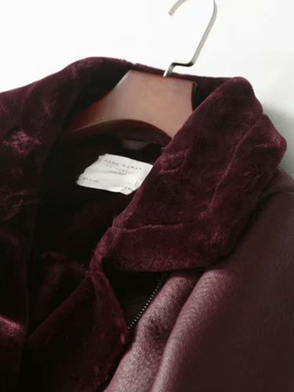 New women's street fashion motorcycle style fur coat