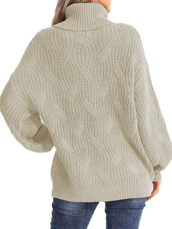 New Thick-Knit Long-Sleeve Solid-Color Turtleneck Pullover Sweater