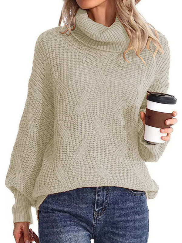 New Thick-Knit Long-Sleeve Solid-Color Turtleneck Pullover Sweater
