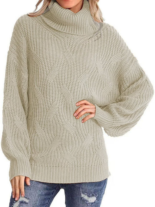 New Thick-Knit Long-Sleeve Solid-Color Turtleneck Pullover Sweater