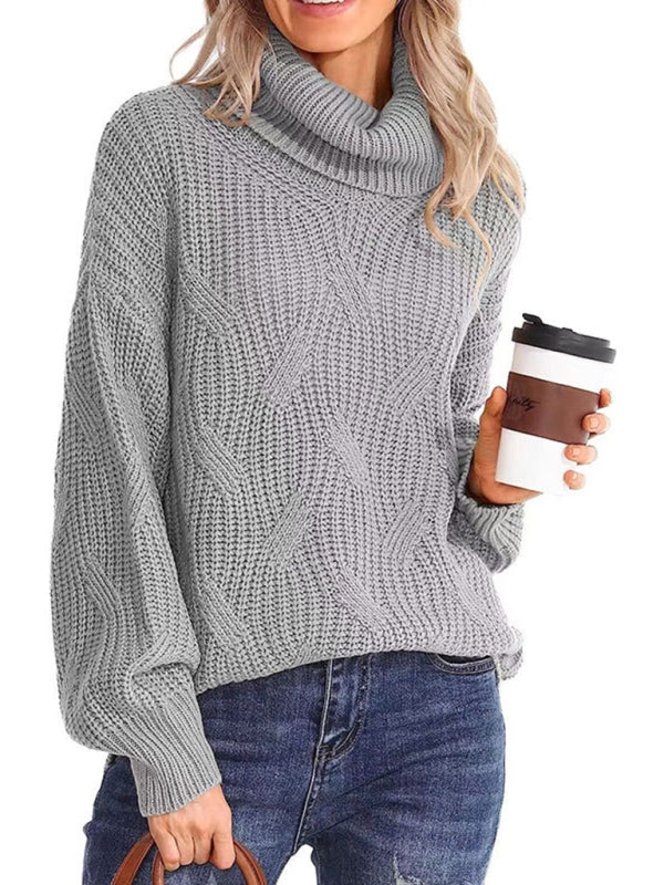 New Thick-Knit Long-Sleeve Solid-Color Turtleneck Pullover Sweater