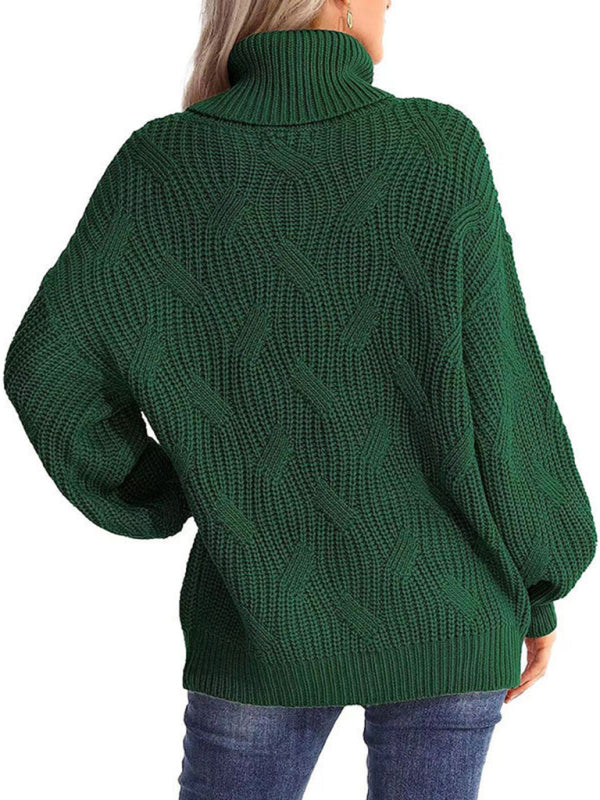 New Thick-Knit Long-Sleeve Solid-Color Turtleneck Pullover Sweater