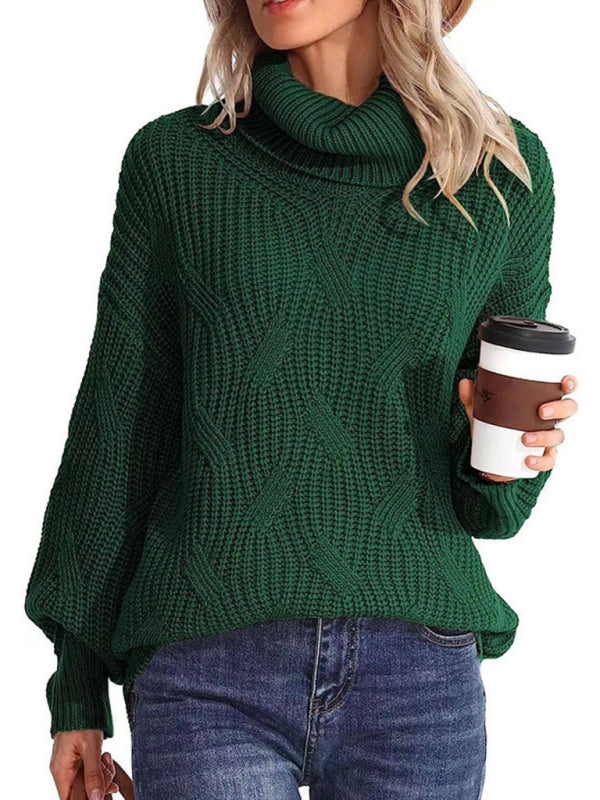 New Thick-Knit Long-Sleeve Solid-Color Turtleneck Pullover Sweater