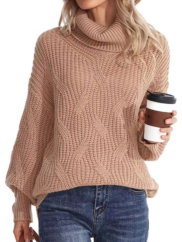 New Thick-Knit Long-Sleeve Solid-Color Turtleneck Pullover Sweater