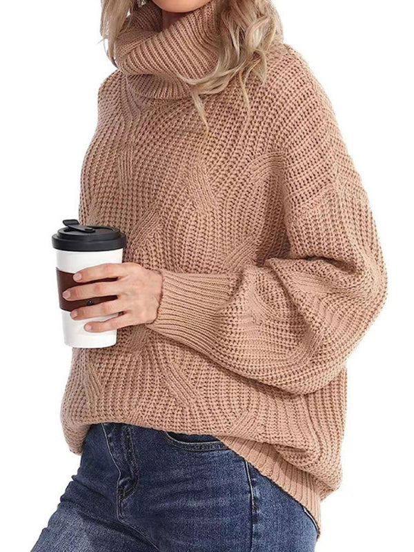 New Thick-Knit Long-Sleeve Solid-Color Turtleneck Pullover Sweater