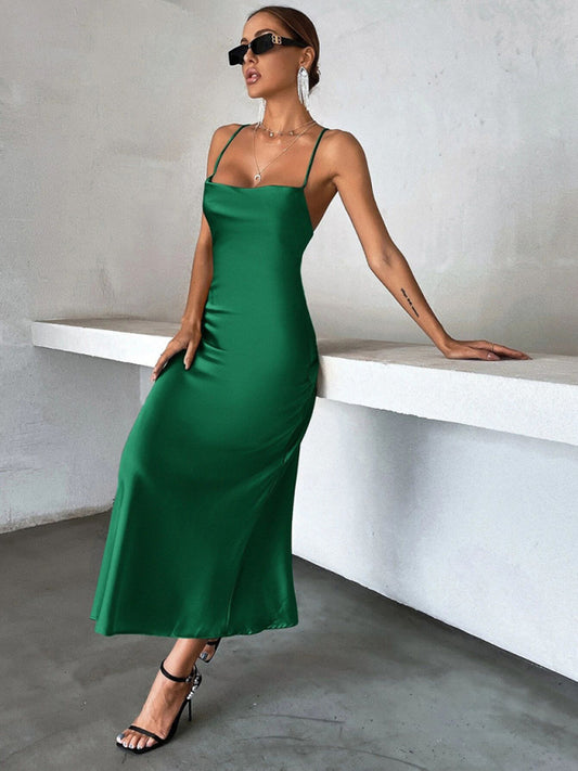 Women's solid color satin party dress