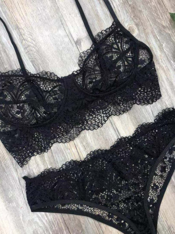 New lace  lingerie set solid color eyelash lace set