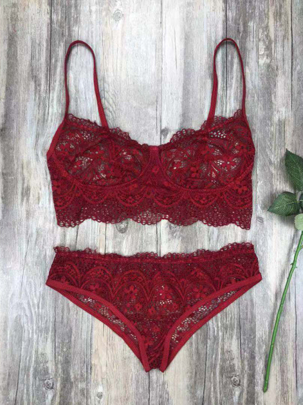 New lace  lingerie set solid color eyelash lace set