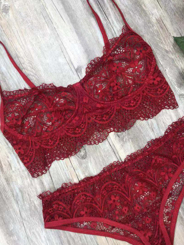 New lace  lingerie set solid color eyelash lace set