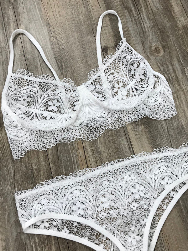 New lace  lingerie set solid color eyelash lace set