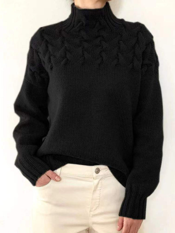 Casual long-sleeve turtleneck solid color sweater pullover top