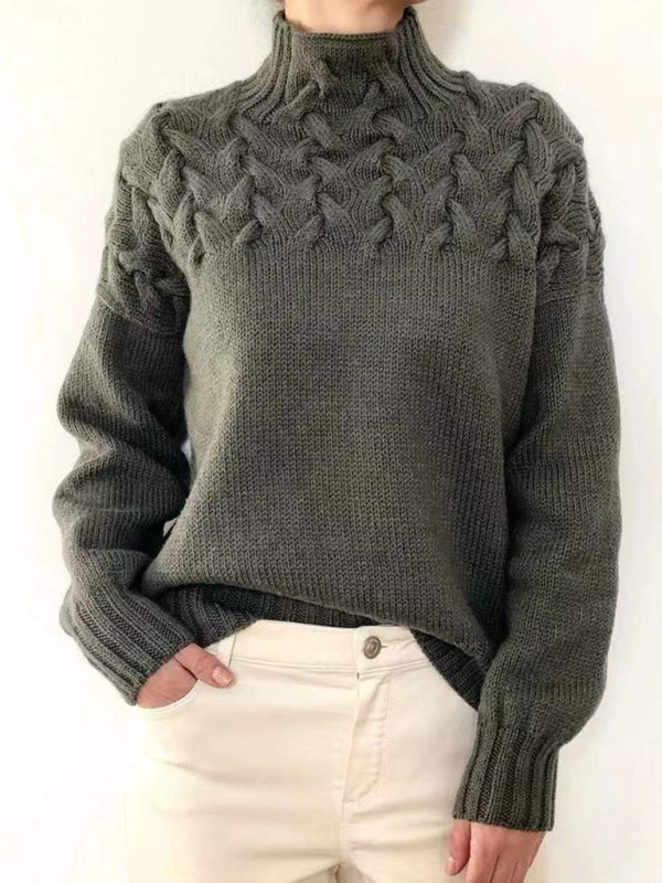 Casual long-sleeve turtleneck solid color sweater pullover top