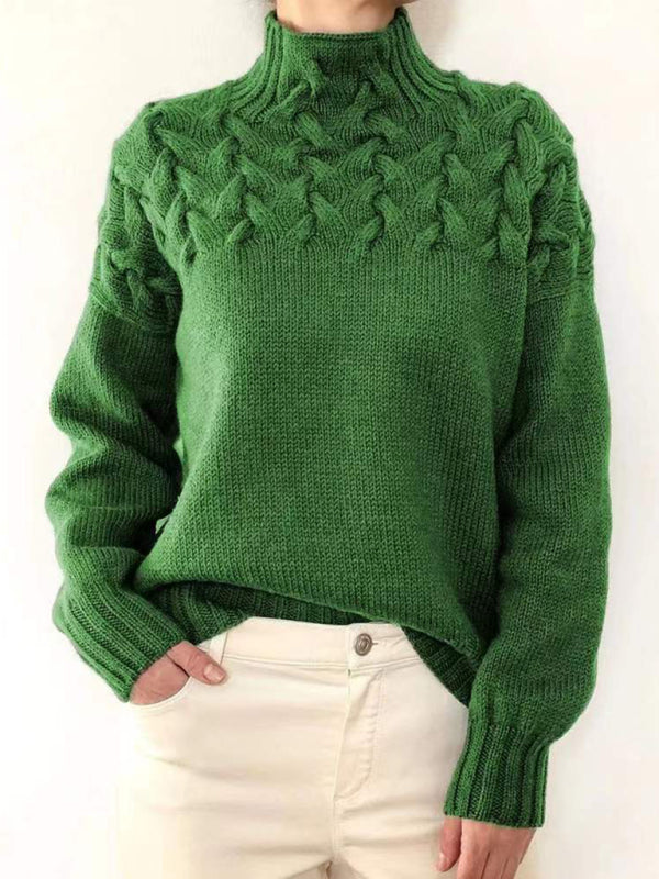 Casual long-sleeve turtleneck solid color sweater pullover top