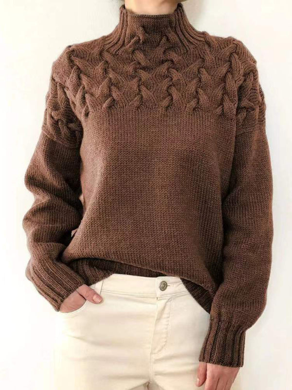 Casual long-sleeve turtleneck solid color sweater pullover top