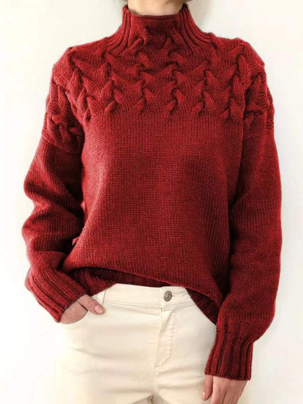 Casual long-sleeve turtleneck solid color sweater pullover top