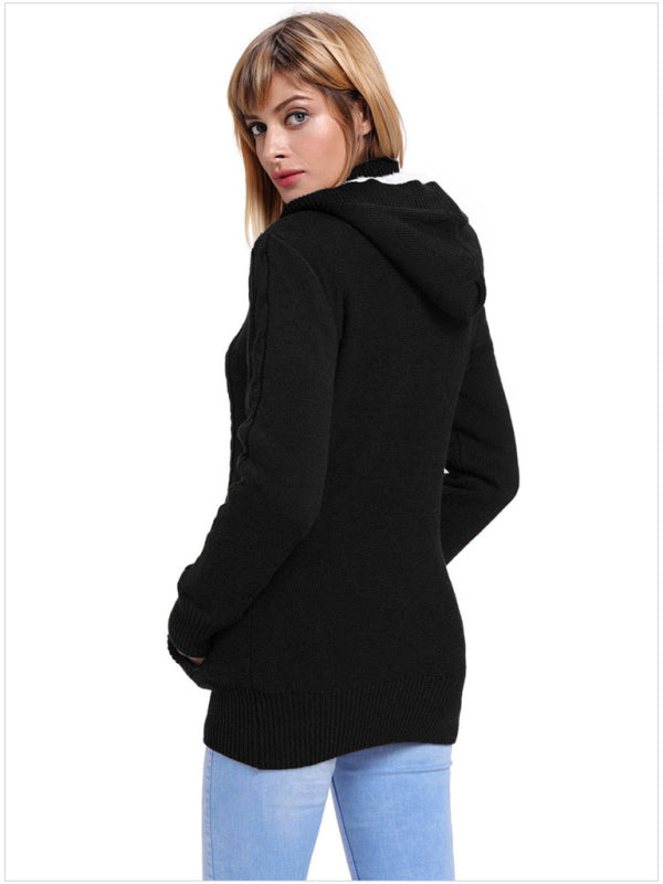 Women's warm casual hooded long-sleeved  knitted Cardigan