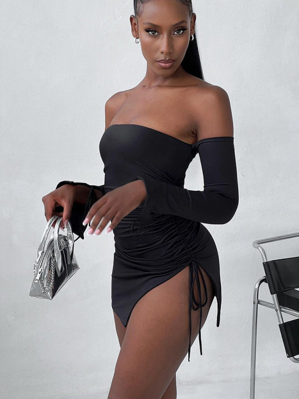 New fashionable off-shoulder, chest-wrapped, hip-wrapped dress with slits