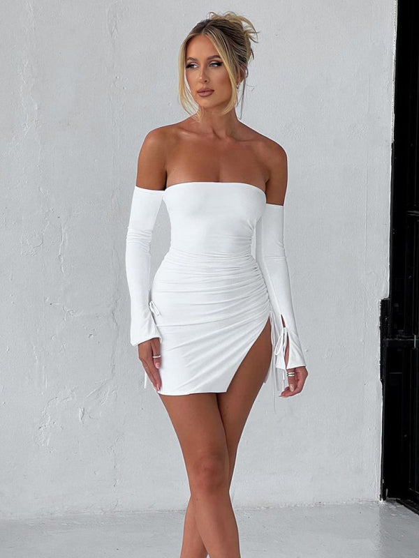 New fashionable off-shoulder, chest-wrapped, hip-wrapped dress with slits