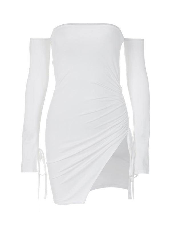 New fashionable off-shoulder, chest-wrapped, hip-wrapped dress with slits