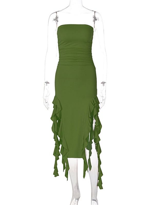 Ladies new fashion  personality wrap chest irregular dress