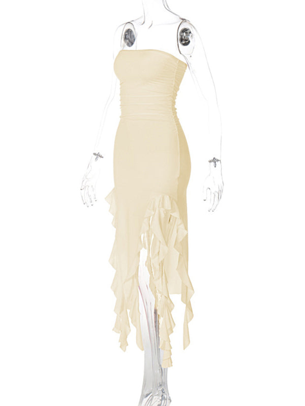 Ladies new fashion  personality wrap chest irregular dress