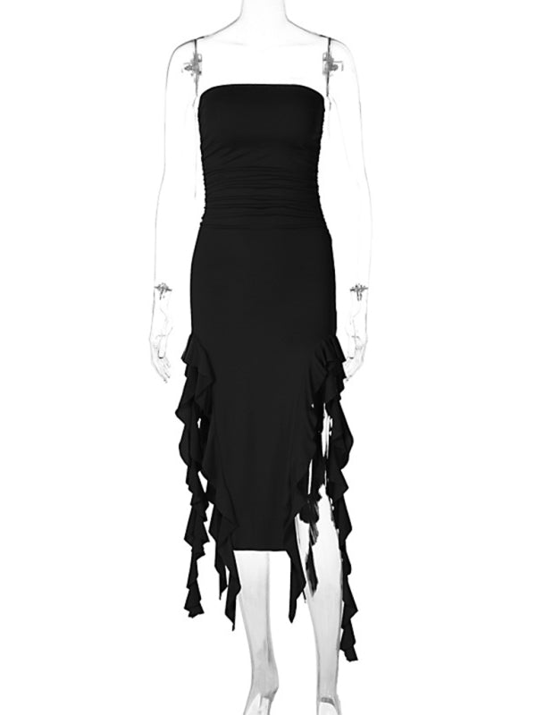 Ladies new fashion  personality wrap chest irregular dress