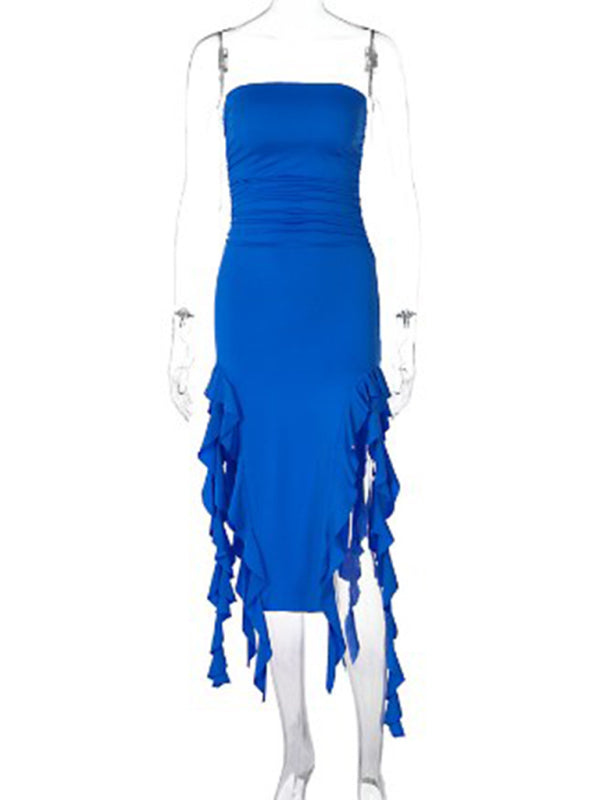 Ladies new fashion  personality wrap chest irregular dress