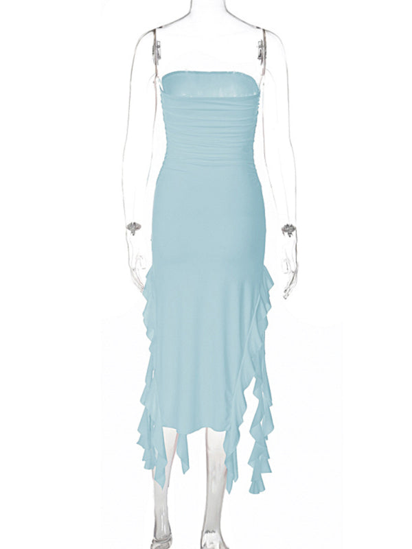 Ladies new fashion  personality wrap chest irregular dress