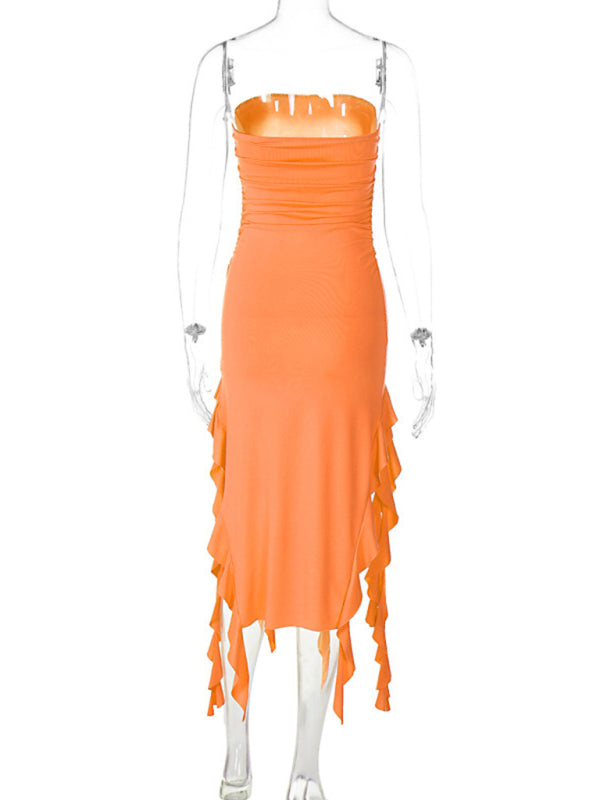 Ladies new fashion  personality wrap chest irregular dress