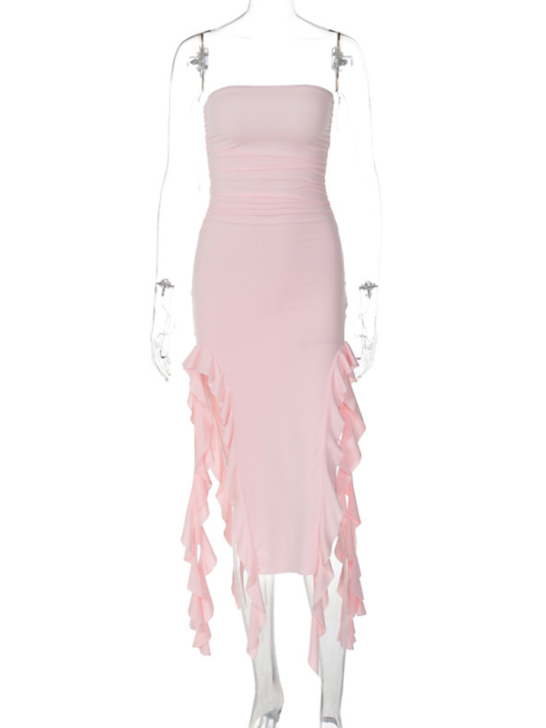 Ladies new fashion  personality wrap chest irregular dress