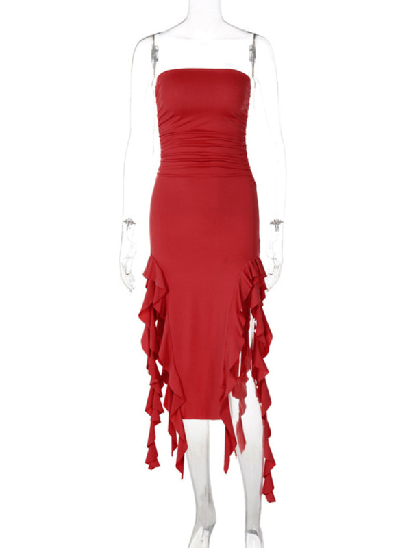 Ladies new fashion  personality wrap chest irregular dress