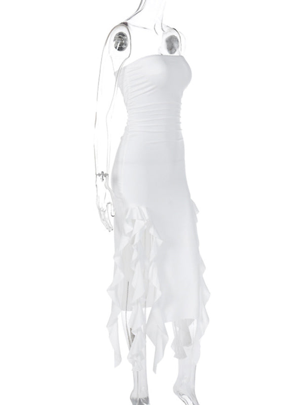 Ladies new fashion  personality wrap chest irregular dress