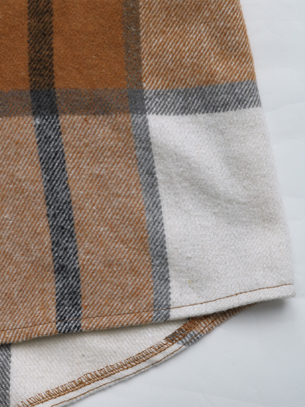 New retro classic plaid long loose casual hooded jacket