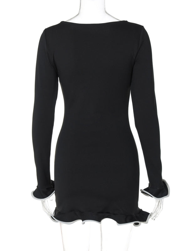 Tight short skirt ruffle dress