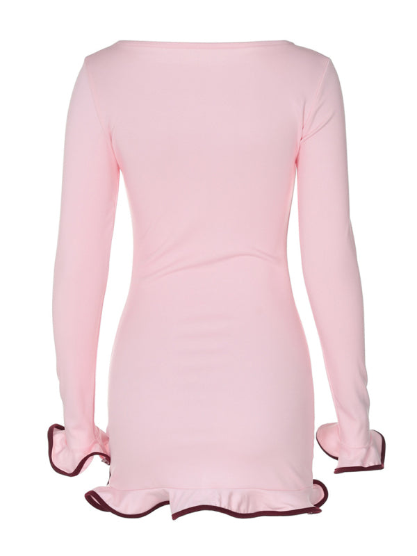 Tight short skirt ruffle dress