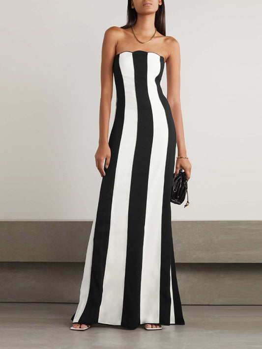 Strapless black and white striped  dress
