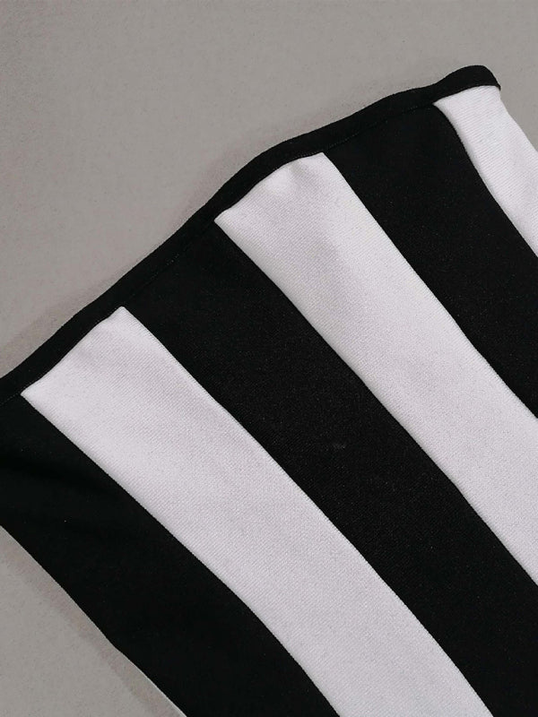 Strapless black and white striped  dress