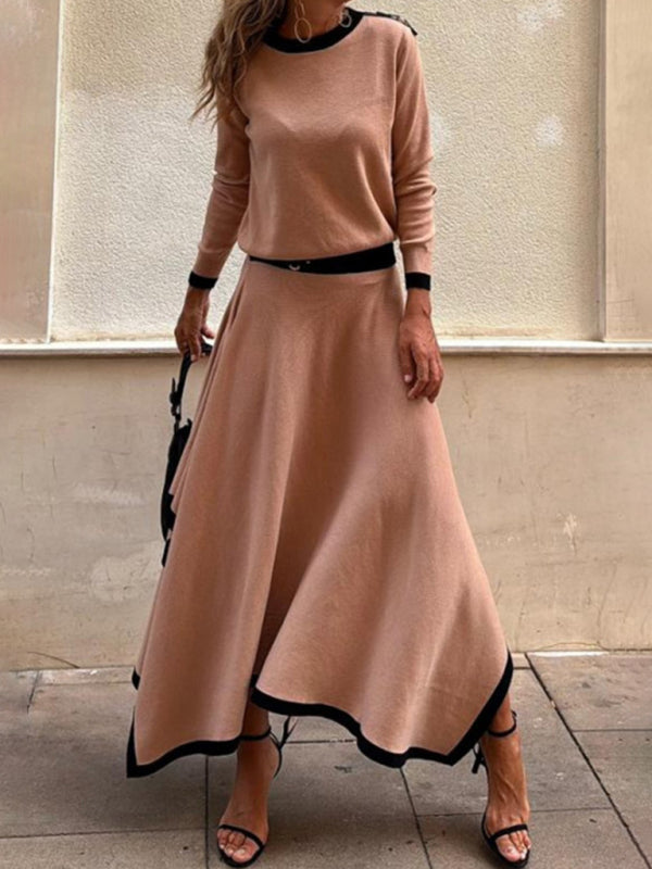 Long-sleeve irregular solid color  two-piece set
