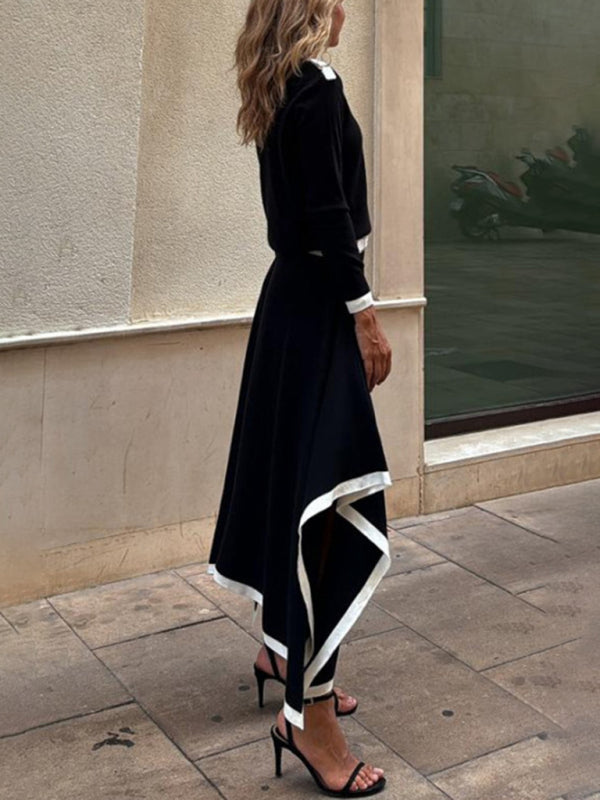 Long-sleeve irregular solid color  two-piece set