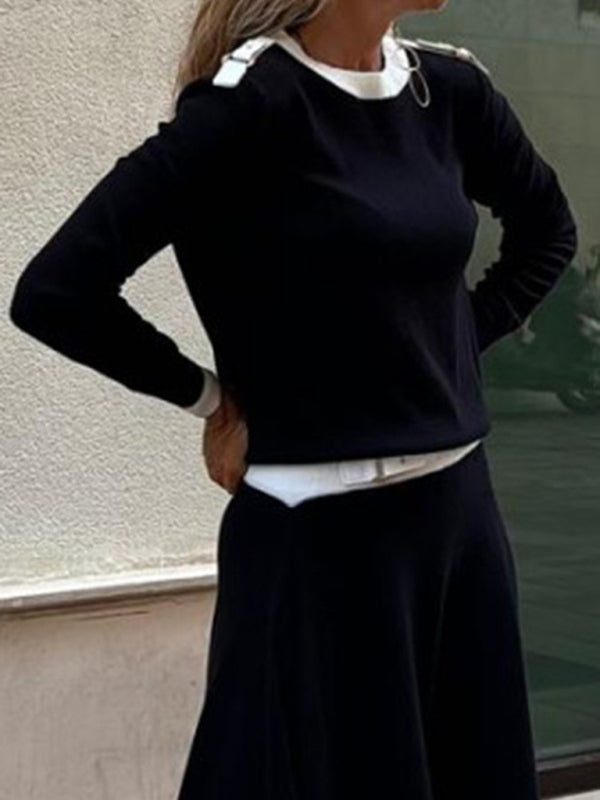 Long-sleeve irregular solid color  two-piece set