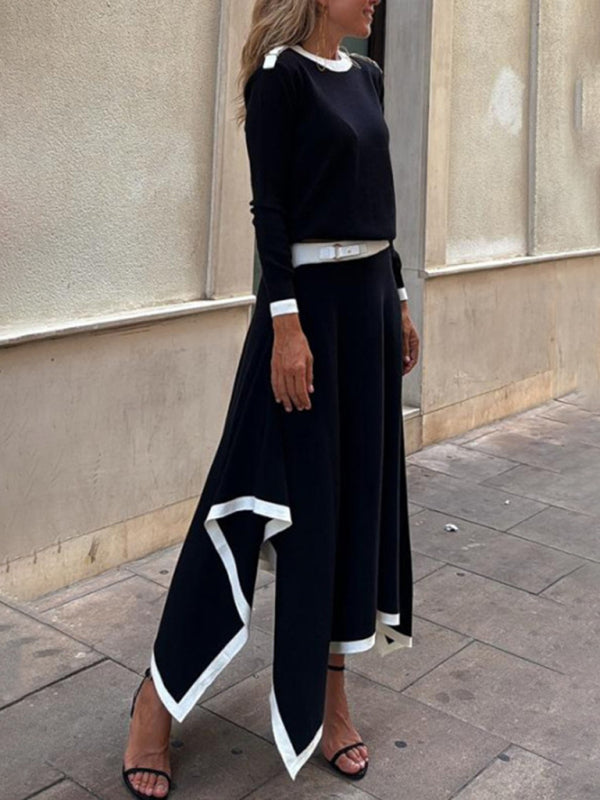 Long-sleeve irregular solid color  two-piece set