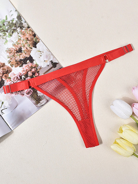 Women’s Fishnet Low-Waist Adjustable Thong Panties (Sheer & Comfortable)