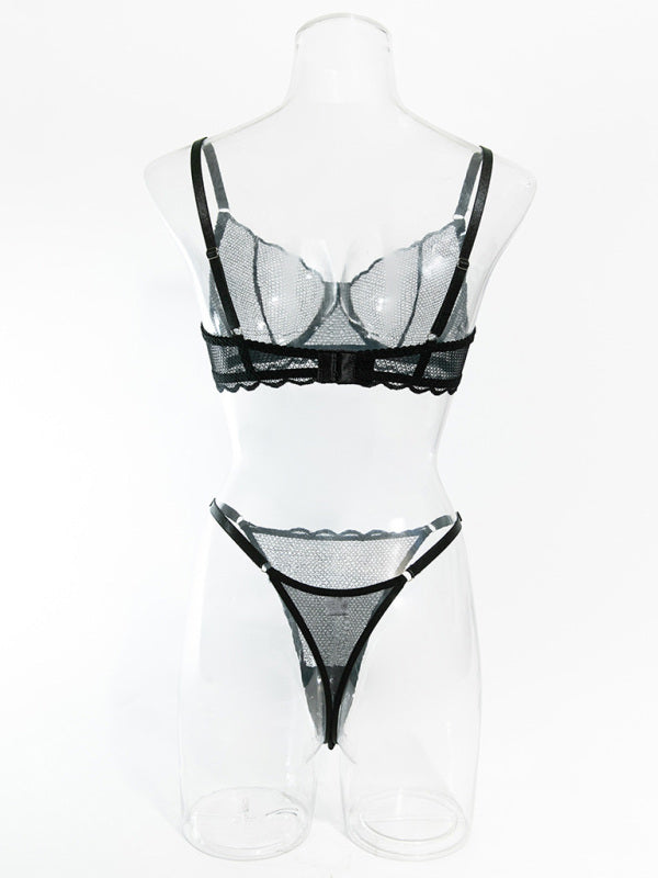 New hollow perspective gathered  wave lace underwear set
