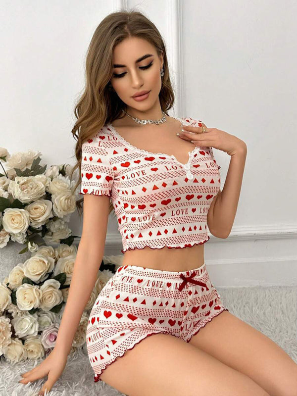 New knitted short-sleeved shorts pajamas home clothes