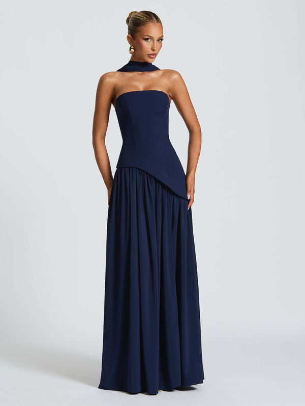 Strapless Solid-Color Maxi Dress with Open Back & Slit