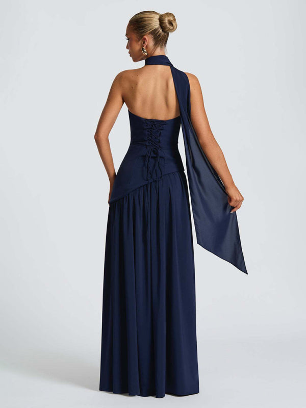 Strapless Solid-Color Maxi Dress with Open Back & Slit